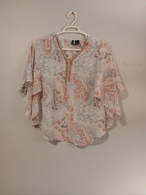 New Directions Floral Print 3/4 Kimono  Sleeve Ladies  Top. Size Medium